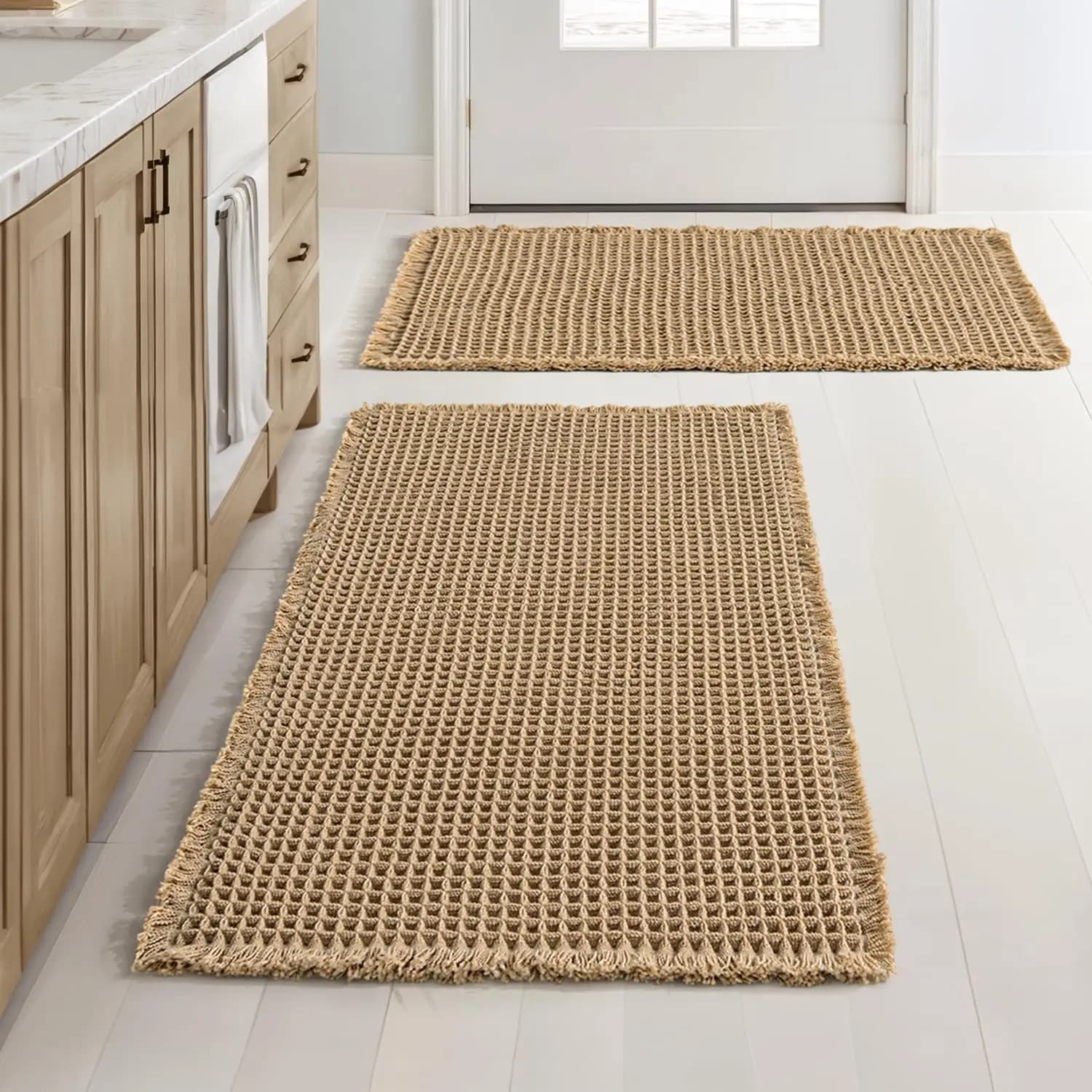Set di Tappetini da Bagno Waffle Migliorati, Super Assorbenti e Antiscivolo con Nappe, Morbidi e Lavabili