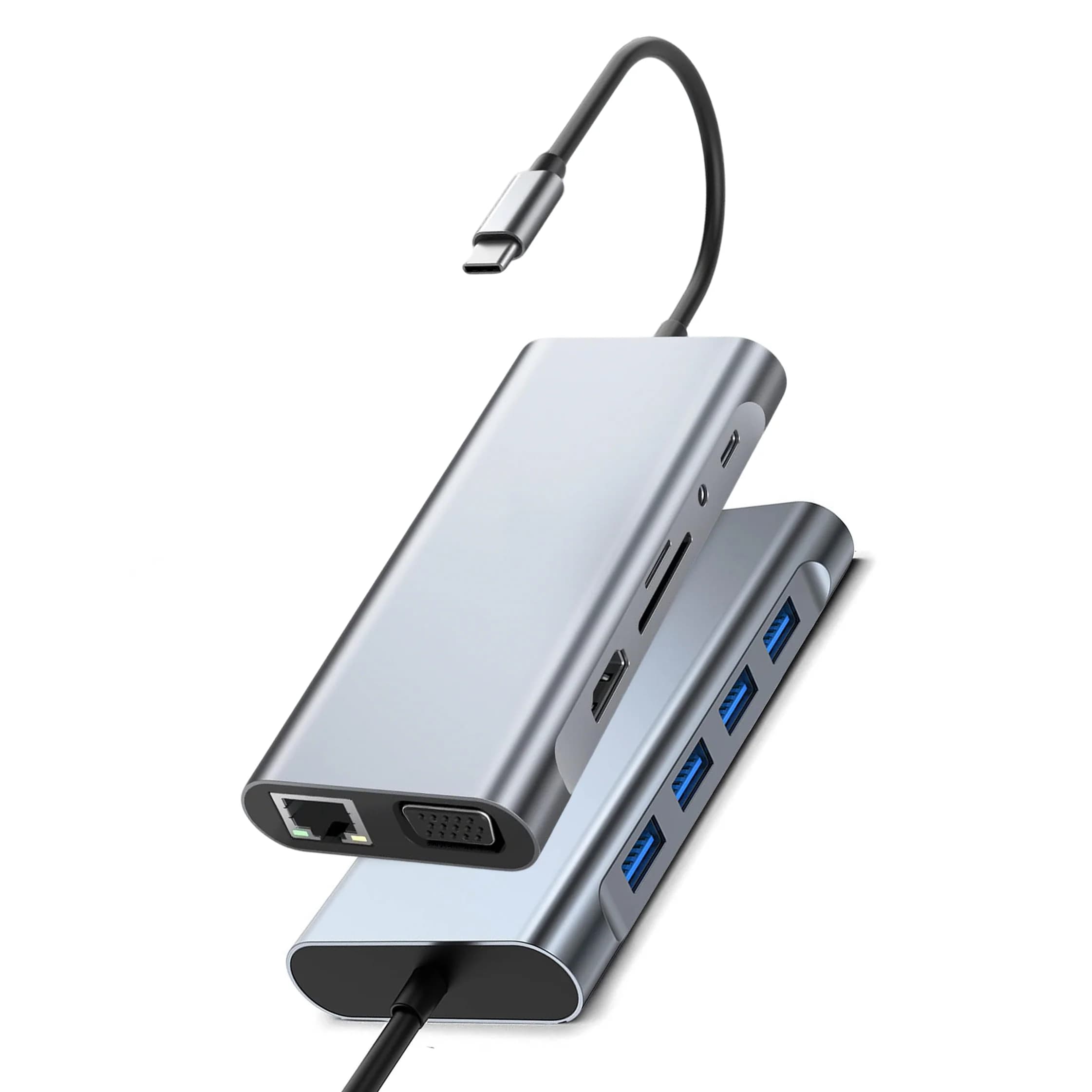 Dongle USB C HUB 11 in 1 con 4K HDTV, VGA, tipo C PD, USB 3.0, Ethernet 100 Mbps, lettore di schede SD/TF, docking station jack da 3,5 mm