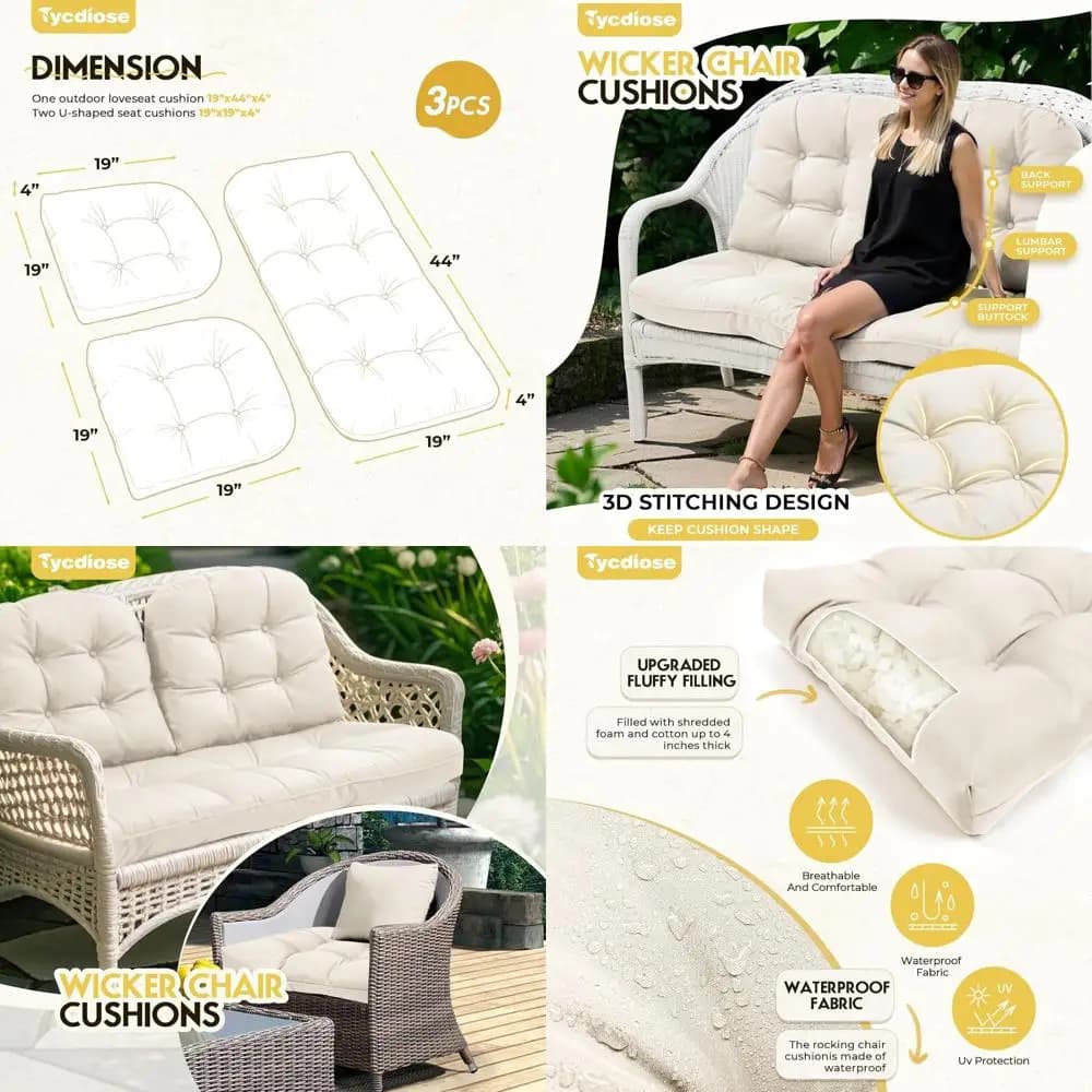 Set of outdoor chairs in 3 pieces waterproof wicker for garden furniture, cream color