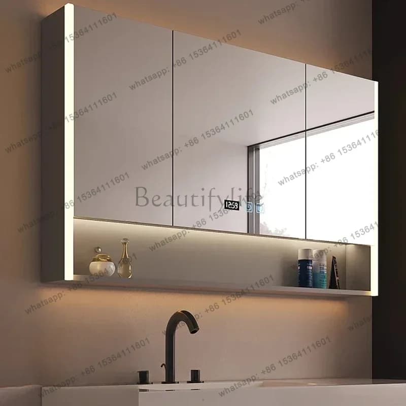 Armadietti da Bagno Intelligenti Sospesi a Parete con Funzione Antiappannamento, Armadietto a Specchio con Ripiani, Mobile da Bagno per la Casa