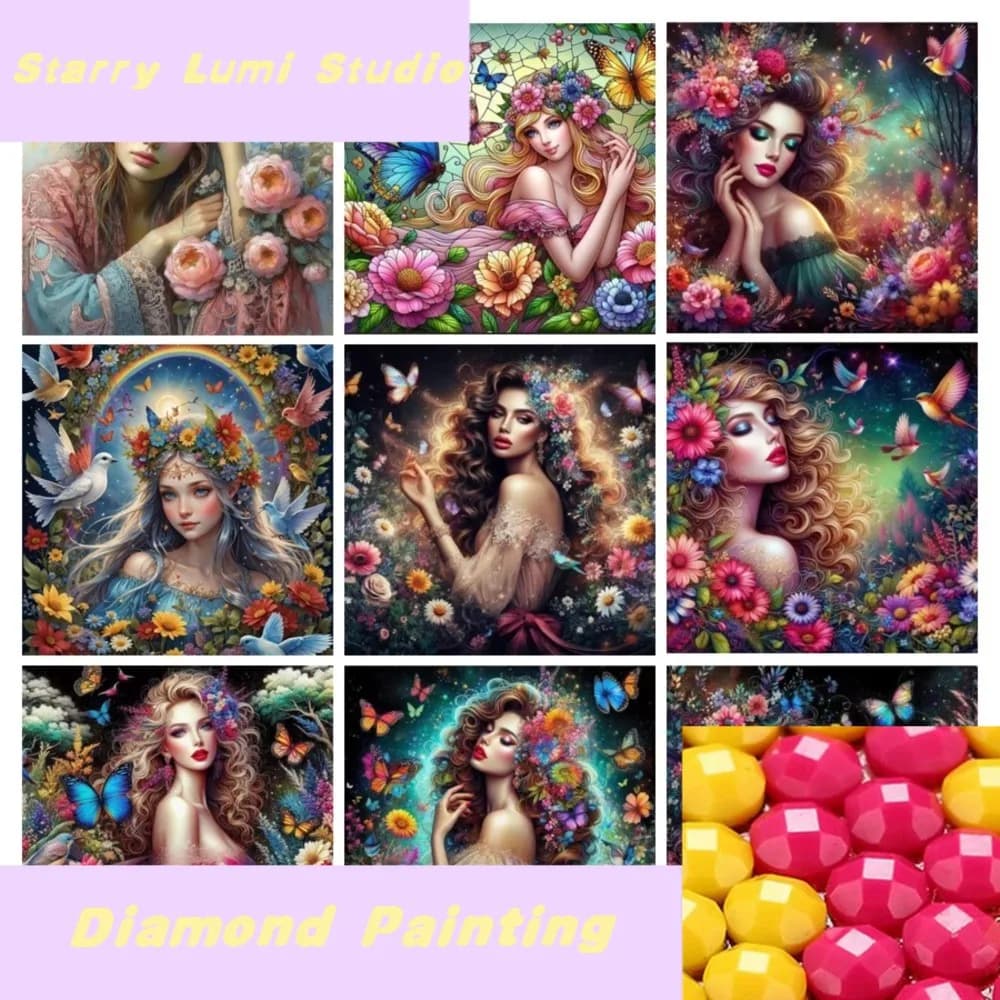 Kit Fai-da-Te per Pittura Diamante 5D, Mosaico Floreale, Ricamo Donna Bellissima, Gioielli, Punto Croce