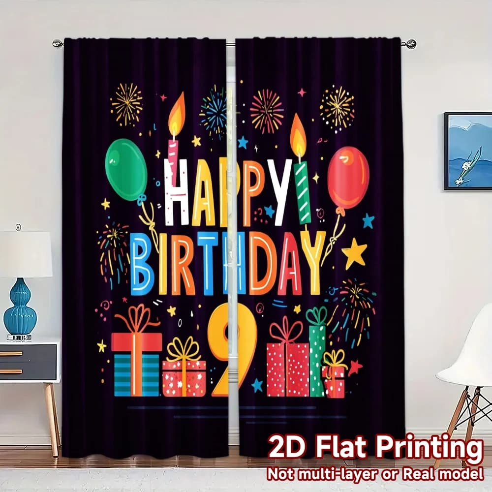 2 pieces, curtains with PIATTA 2D print (without rod) Birthday Bliss (3) Curtain fabrics chic polyester curtains durable and versatile