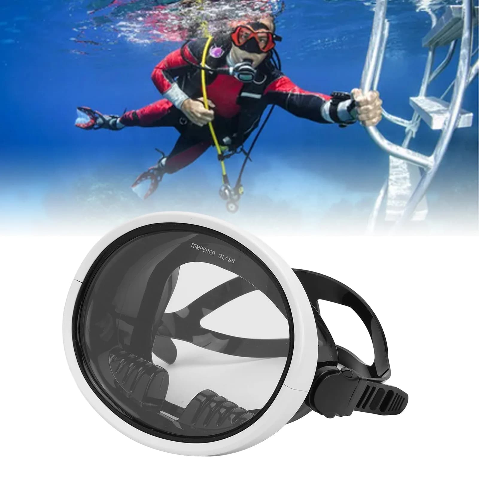 Occhiali da immersione Occhiali da sub con lenti in vetro temperato Campo visivo panoramico a 180 gradi in silicone per il nuoto per adulti