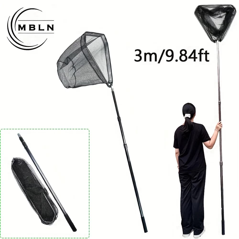 Rete da Pesca Super Lunga 3M in Lega di Alluminio con Rete Grande da 60cm Rivestita, Attrezzatura da Pesca