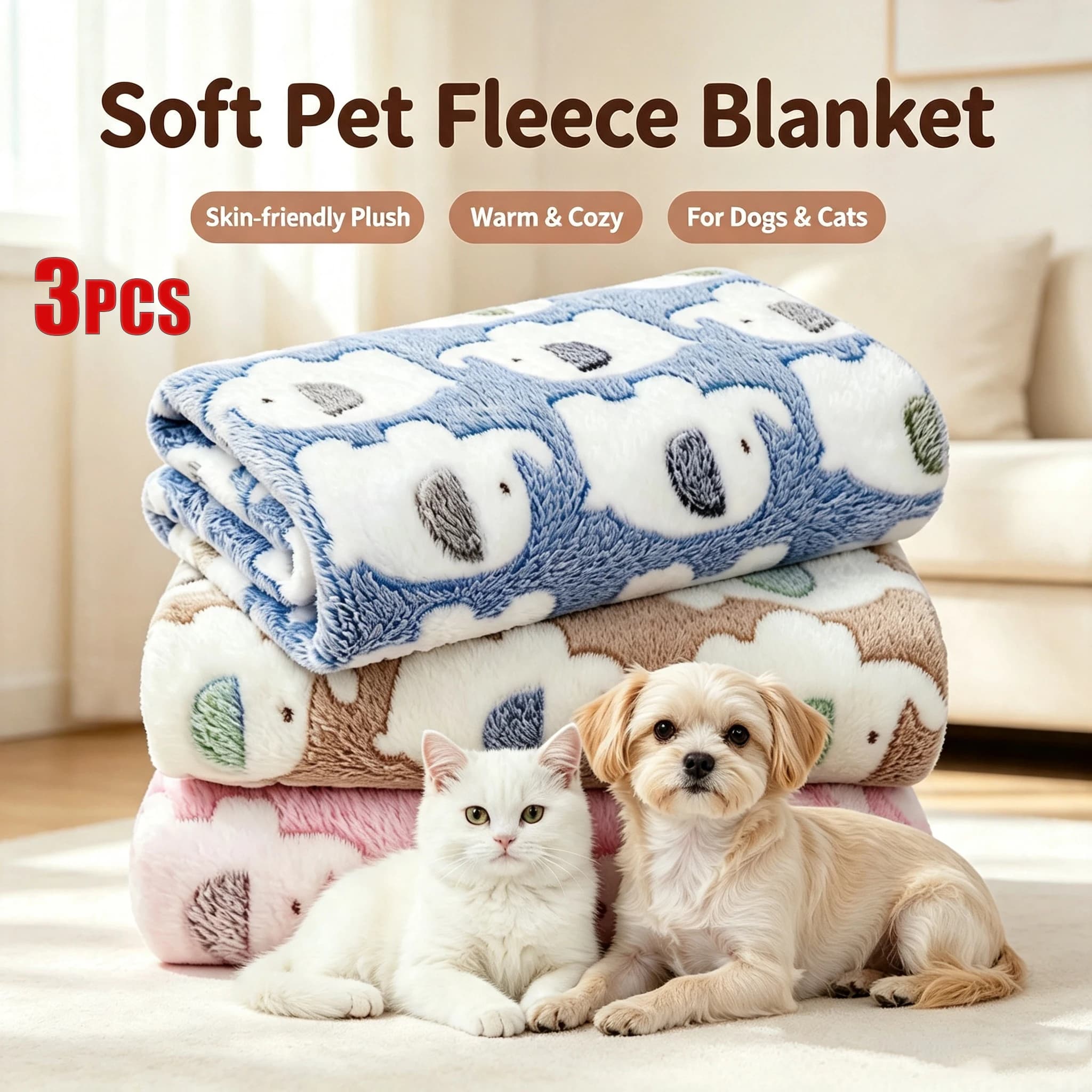 Soft Pet Fleece Blanket Cute Elephant Warm Plush Bed Mat for Small Large Dogs Cats Machine Washable Pet Sleeping Cover Blankets