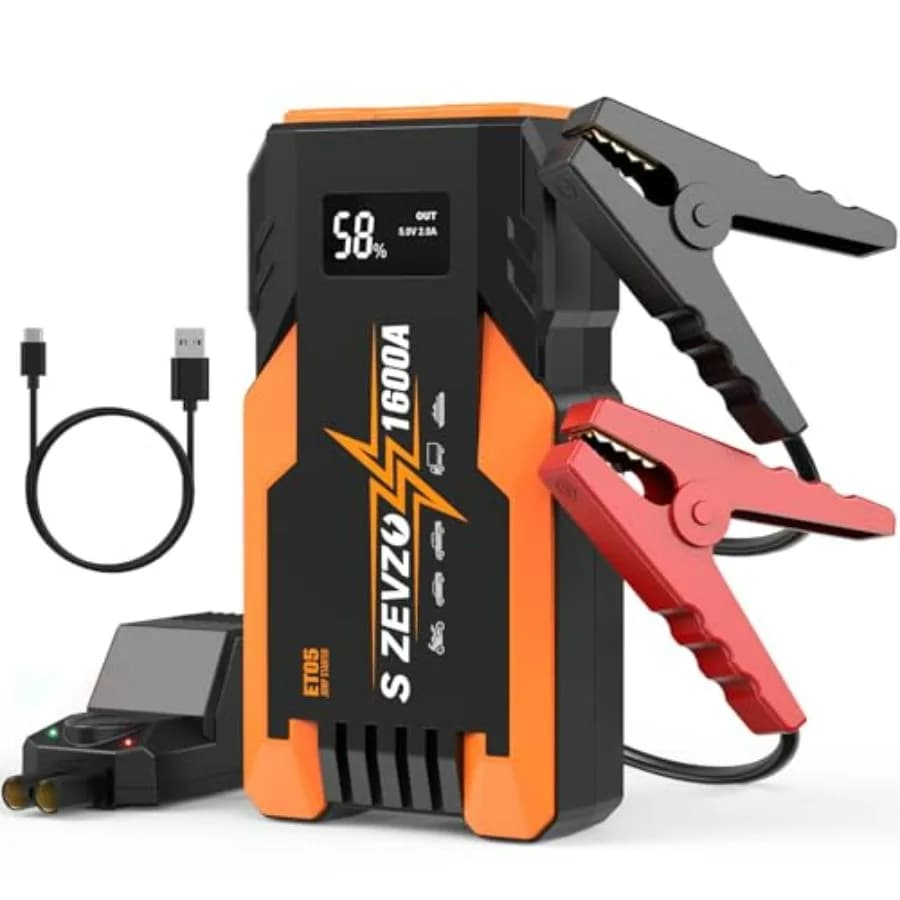 Avviatore di Emergenza Portatile 1000A di Picco per Auto, Booster Batteria 12V con Morsetti di Avviamento, per Motori Benzina fino a 7.0L e Diesel 5.5L, Rosso