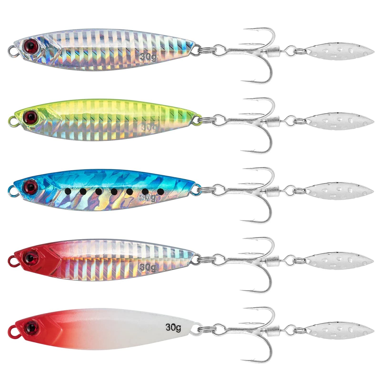 5pcs Metal Cast Jig Spoon Lure Saltwater 7g 15g 21g Shore Casting Vertical Jigging Spoon Spinner Willow Blade Surf Fishing Bass