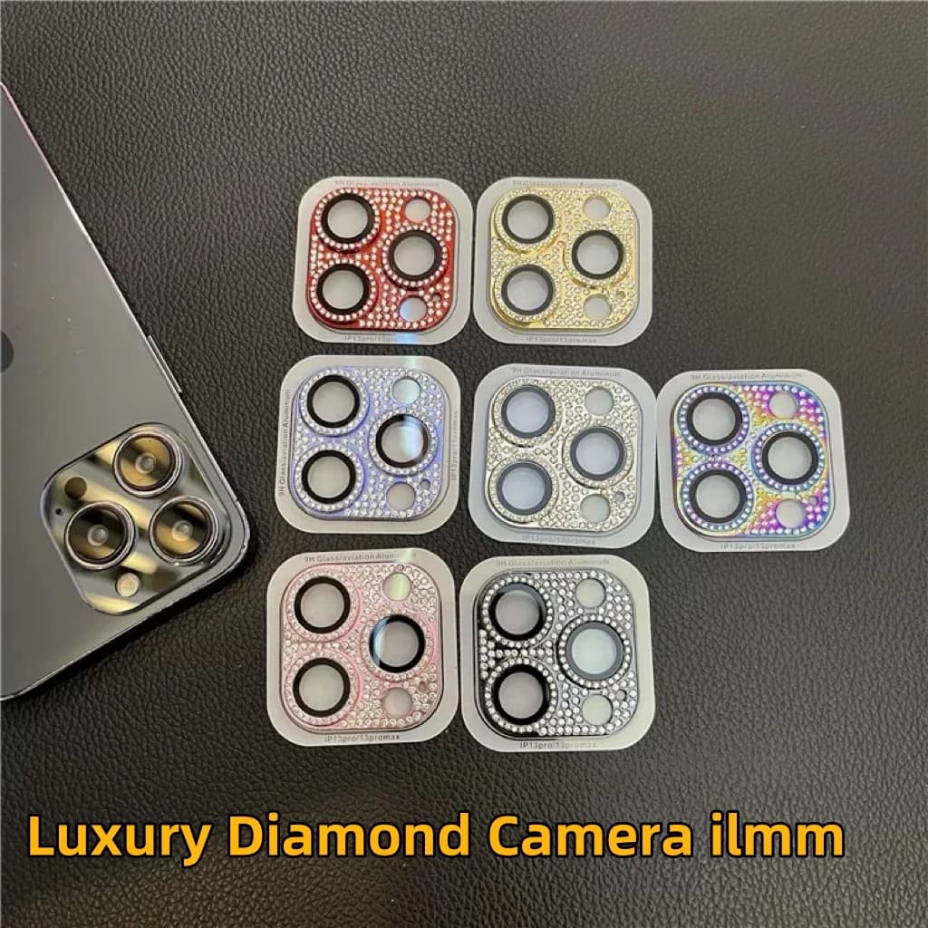 Protezione per fotocamera con diamante di lusso per IPhone 16 14 15 13 11 Pro Max Anello in metallo Obiettivo in vetro su Iphone 12 13 Mini 14 15 Plus
