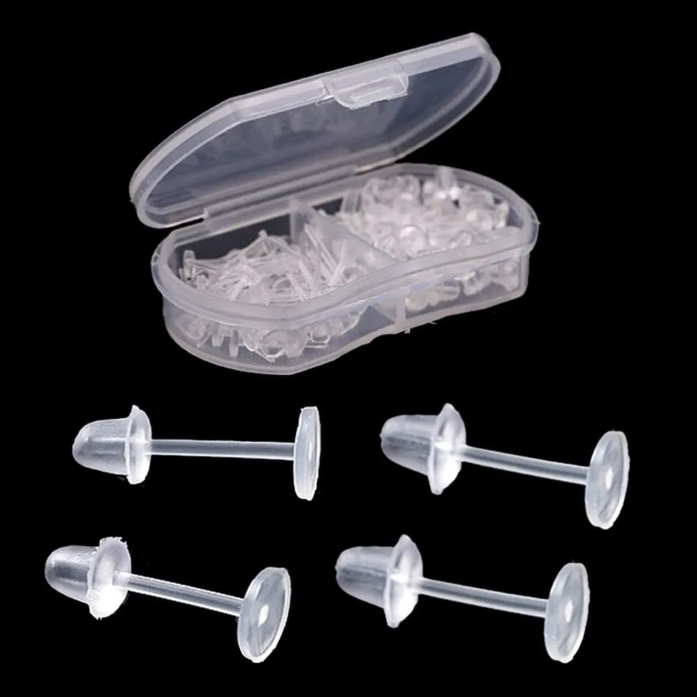 100 pezzi orecchini ipoallergenici bianchi plastica trasparente perni orecchio ago e resina orecchini posteriori orecchini fai da te accessori lavoro sportivo