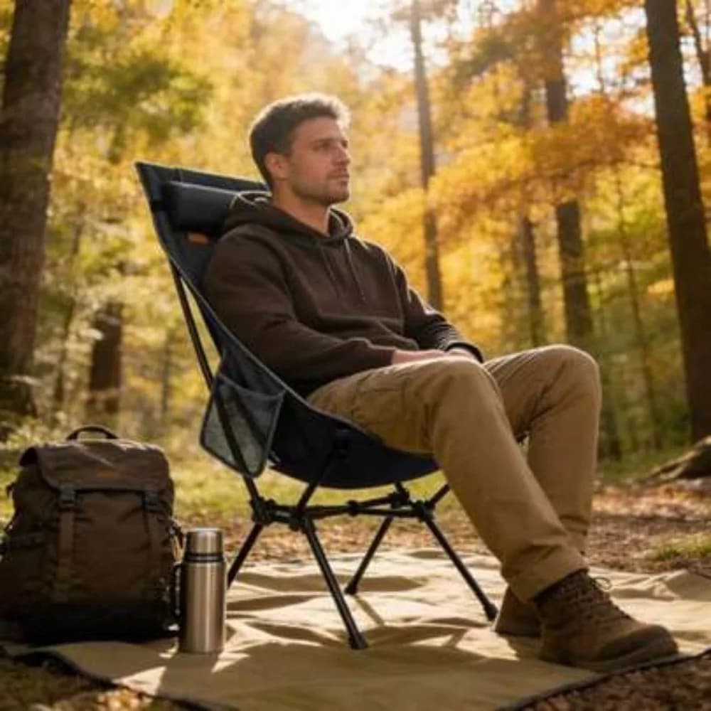 Ultralight Folding Camping Chair with High Back Head Support, Supports 440 Lbs, Compact Portable Backpacking Chair for Outdoor Camping, Hiking, Fishing, Travel, Heavy Duty Steel Frame, Easy Carry Bag