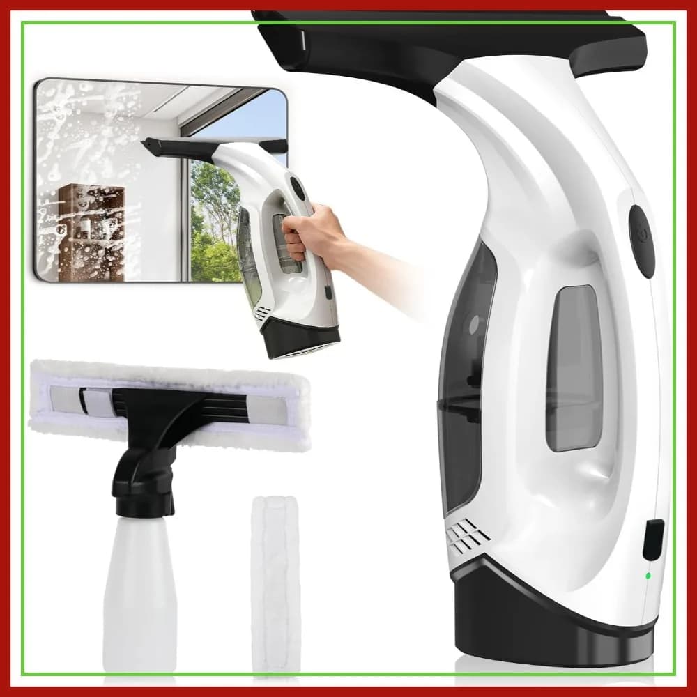 Aspiratore per Finestre Senza Fili, 2000Pa di Aspirazione, Batteria da 2200mAh, Serbatoio da 150ml per Vetri, Piastrelle, Specchi, Auto