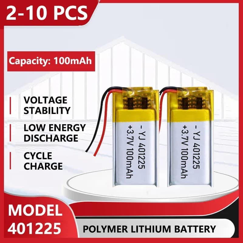 Batteria ricaricabile LiPo ai polimeri di litio da 3,7 V 100 mAh 401225 Per auricolare Bluetooth, strumento di bellezza, selfie stick, spray, ecc.