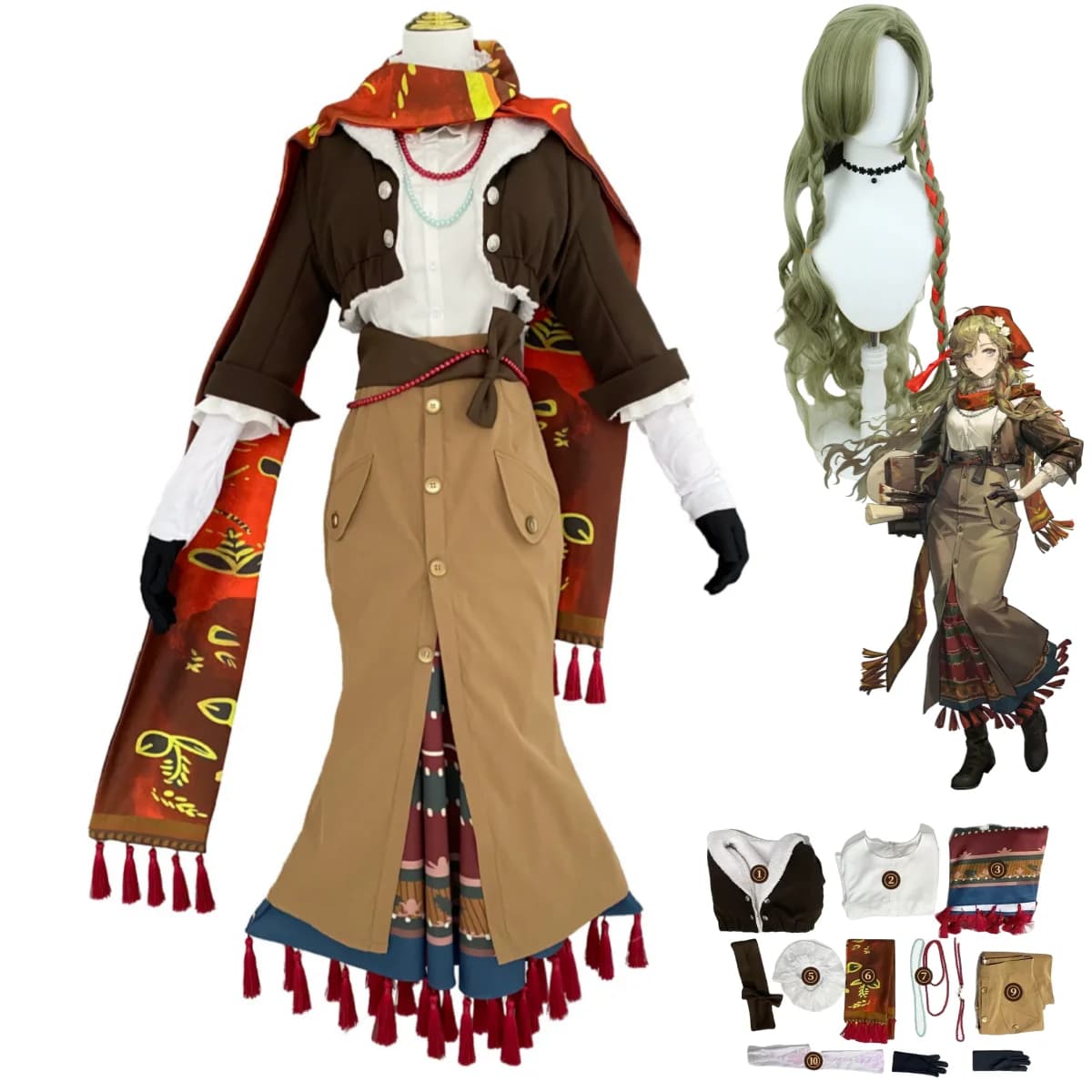 Anime Game Reverse:1999 Vila Cosplay Costume Retro Coat Brown Gonna Uniform Full Set Wig Woman Adult Sexy Dress for Daily Leisure