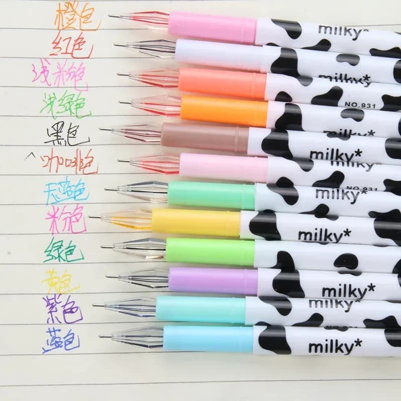 24 pezzi di cartone animato creativo cancelleria creativa mucca penna gel diamante a 12 colori