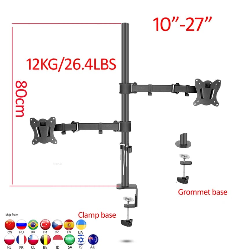 (80 cm) DL-T902-280II Board support for double monitor Full Motion 10 "-27" cable base for hole Support for PC Folding arm 12 kg