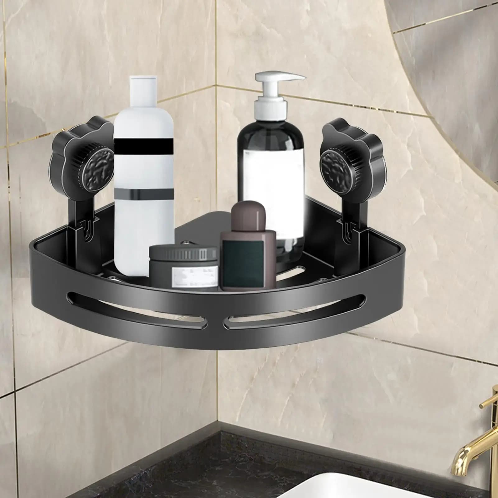 Triangle Wall-Mounted Corner Shelf Suction Cup Storage Organizer No-Drill Bathroom Corner Storage Rack for Kitchen Toilet Laundr