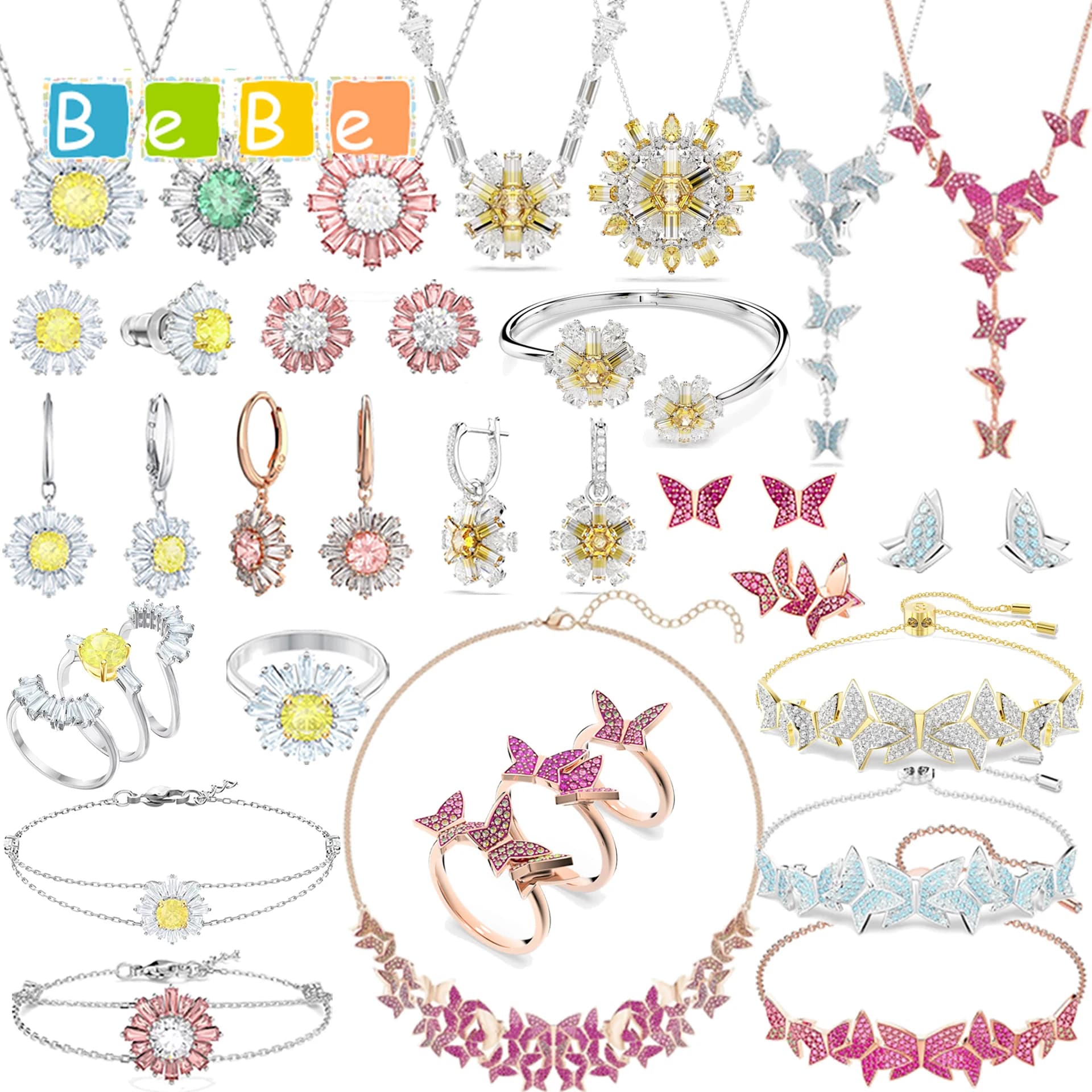 2026 Multi Functional Light Luxury Niche Design Pink Butterfly Jewelry Set High end Crystal Necklace Fashion Women's Earrings