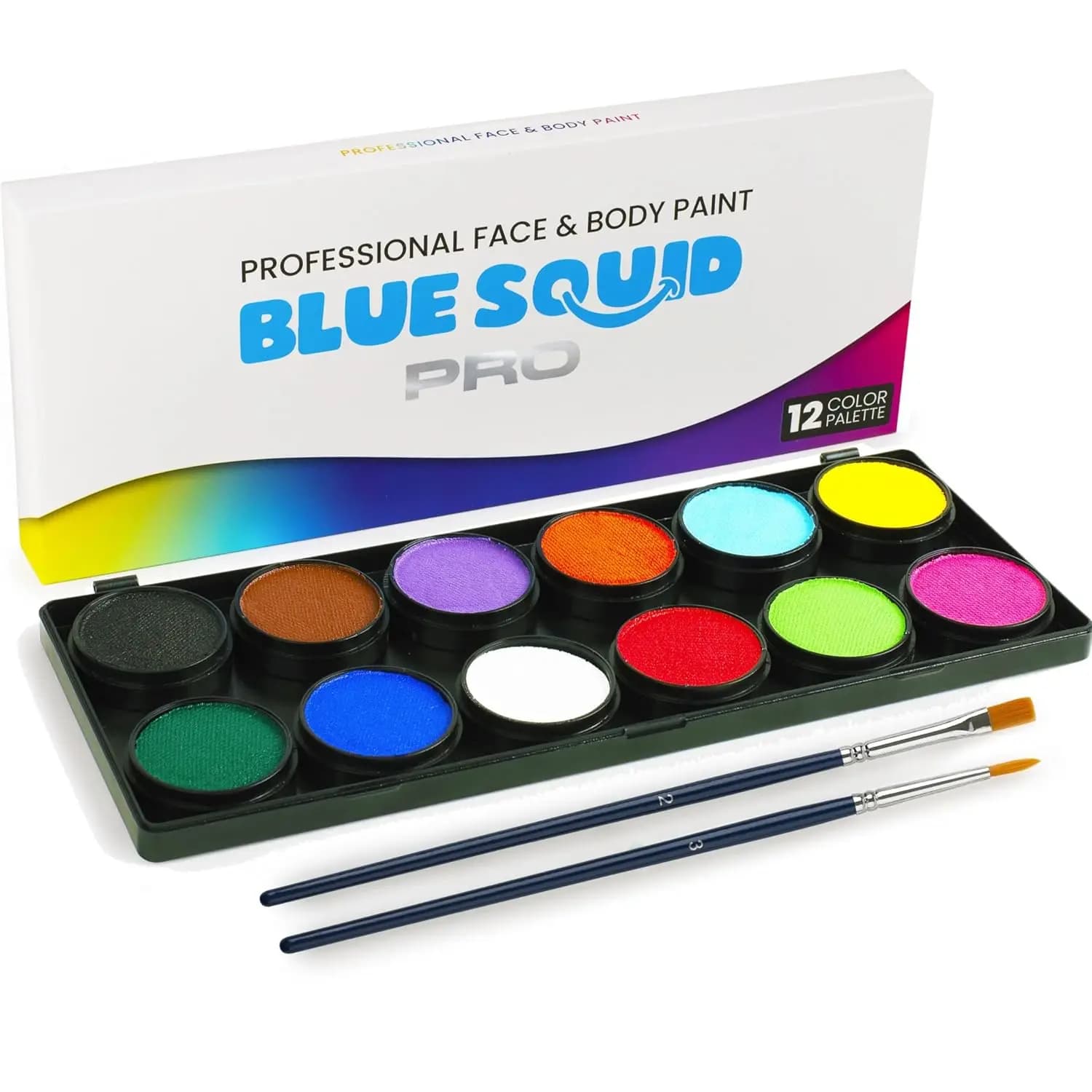 Kit professionale per pittura facciale - Palette da 12 colori con 2 pennelli, sicuro e lavabile per bambini e adulti, trucco di Halloween
