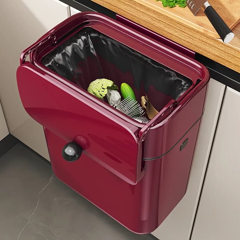 Cestino per rifiuti da parete per uso domestico con coperchio, contenitore per compost da cucina da 2,95 galloni, cestino per rifiuti con coperchio scorrevole da parete, mini cestino multifunzionale da appendere per armadietti da cucina, camper, camere da letto, uffici, bagni o campeggio.