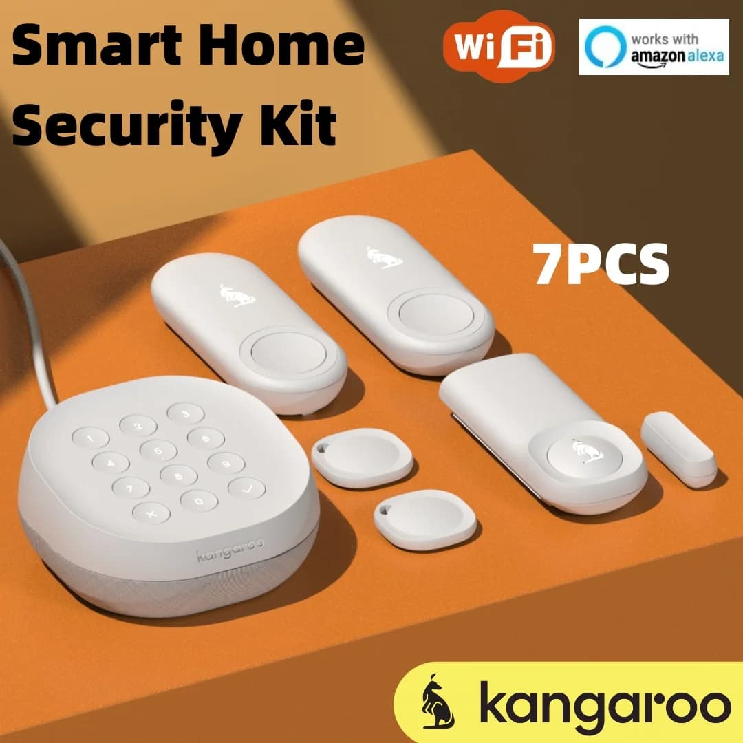 Set di sistemi di allarme per casa intelligente WiFi da 7 pezzi, sensori di perdite d'acqua/climatore/temperatura e umidità/movimento, protegendo la sicurezza domestica