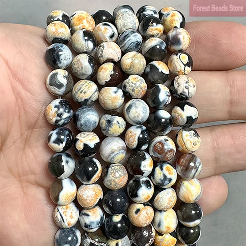 Agate naturali Giallo Gelo Cracked Fuoco Corniola Onice Perline sfuse rotonde Accessori braccialetto fai da te 15 ''Strand 6/8/10mm