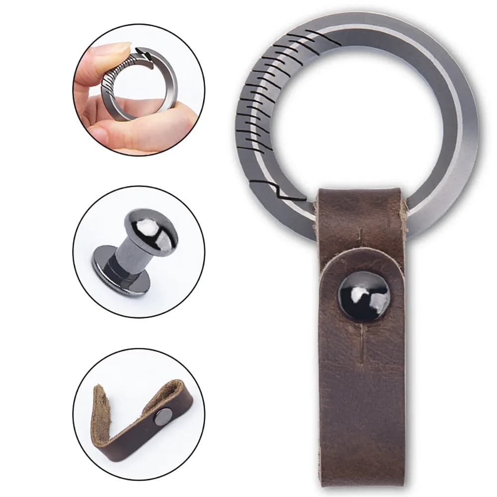 Kit Portachiavi in Lega di Titanio e Pelle, Anello Portachiavi Rimovibile Portatile, Ciondolo Strumento EDC
