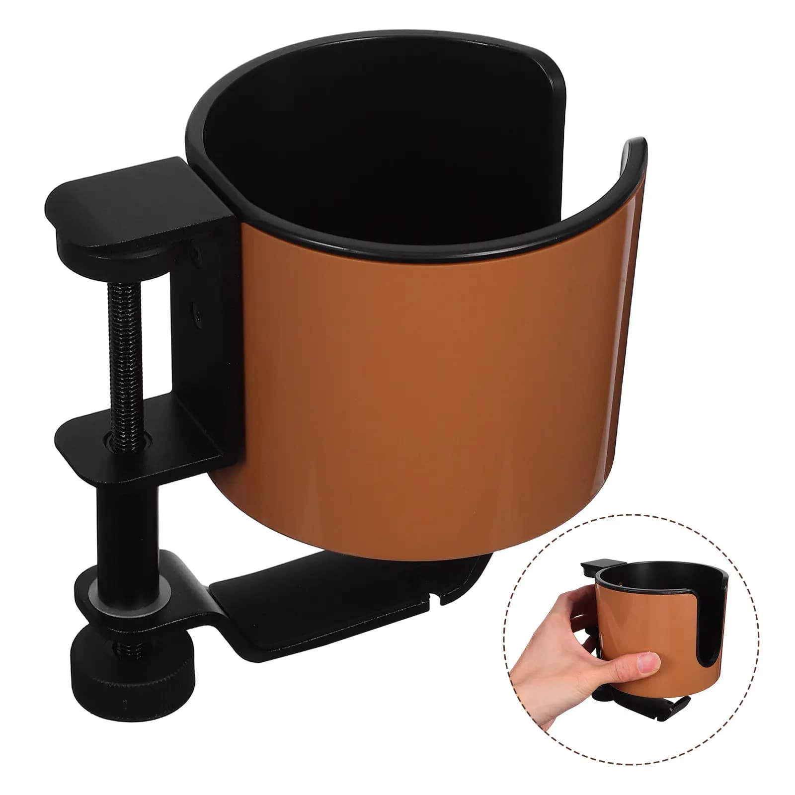 2 in 1 Desk Cup Holder with Clamp Rotatable Hook Headphone Hanger Mug Stand Desktop Organizer for Computer Desk Accessories
