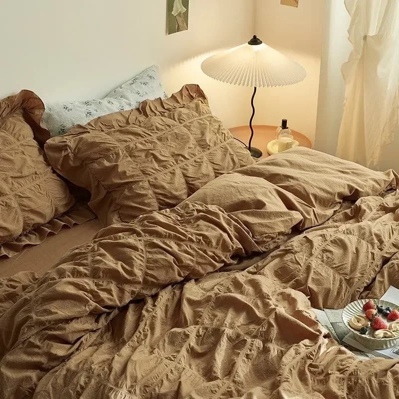 100% Egyptian Cotton Bed Linen Set, Cover, Seersucker Bed Sheet, Set 4 Pieces for Double or King Size Bed