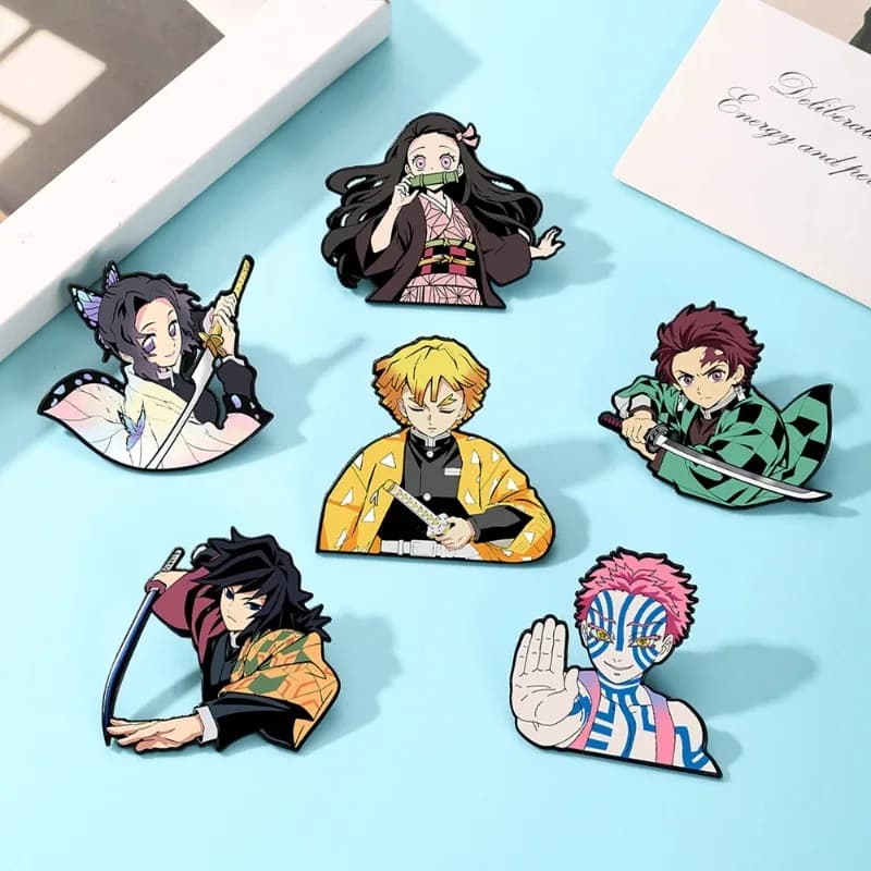 6pcs Demon Slayer Kimetsu No Yaiba Cartoon Brooches Anime Character Backpack Accessories School Bag Supplies birthdaygift friend