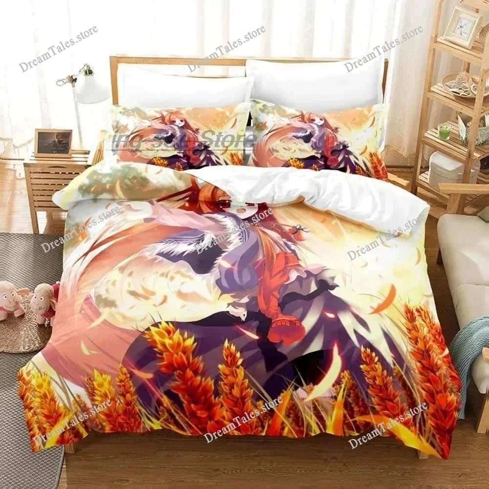 Set di Biancheria da Letto 3D Anime Spice and Wolf, Copripiumino per Letto Singolo, Matrimoniale, Queen, King Size, per Adulti e Bambini, Tessili per la Casa