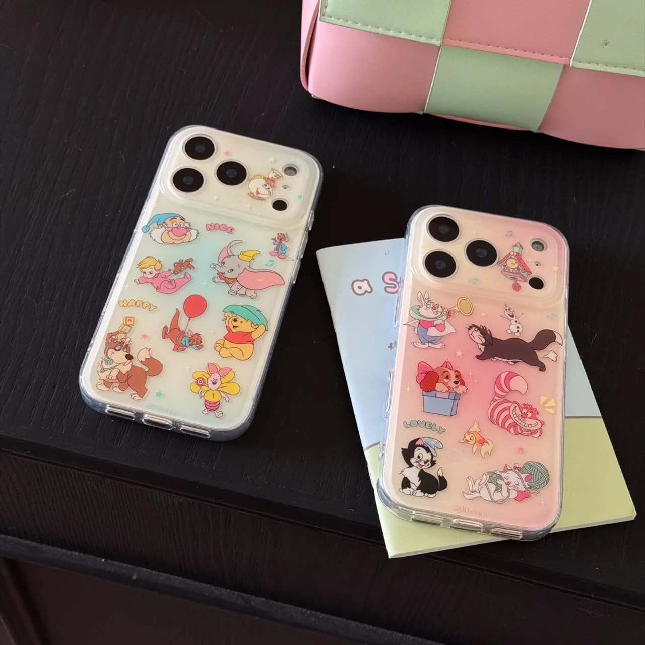 Cute Alice Cheshire Cat Marie Cartoon Case For iPhone 15/16/17,Gradient Clear Shockproof Soft Protective Phone Cover For Girls