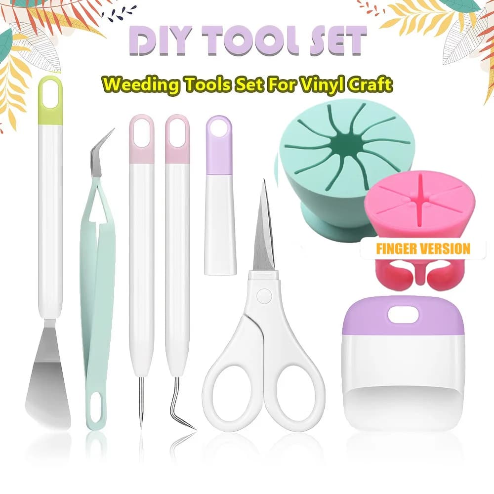 Vinyl Weeding Tool Kit with Finger/Desktop Scrap Collector -6-in-1 Weeding Tools Set for Vinyl Craft, Scrapbooking, Decal Making