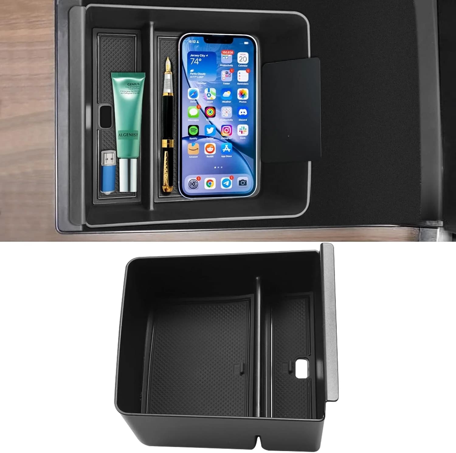 Organizer per Console Centrale in ABS per Tesla Model S Model X Plaid/Long Range 2021-2024, Vassoio Portaoggetti per Bracciolo