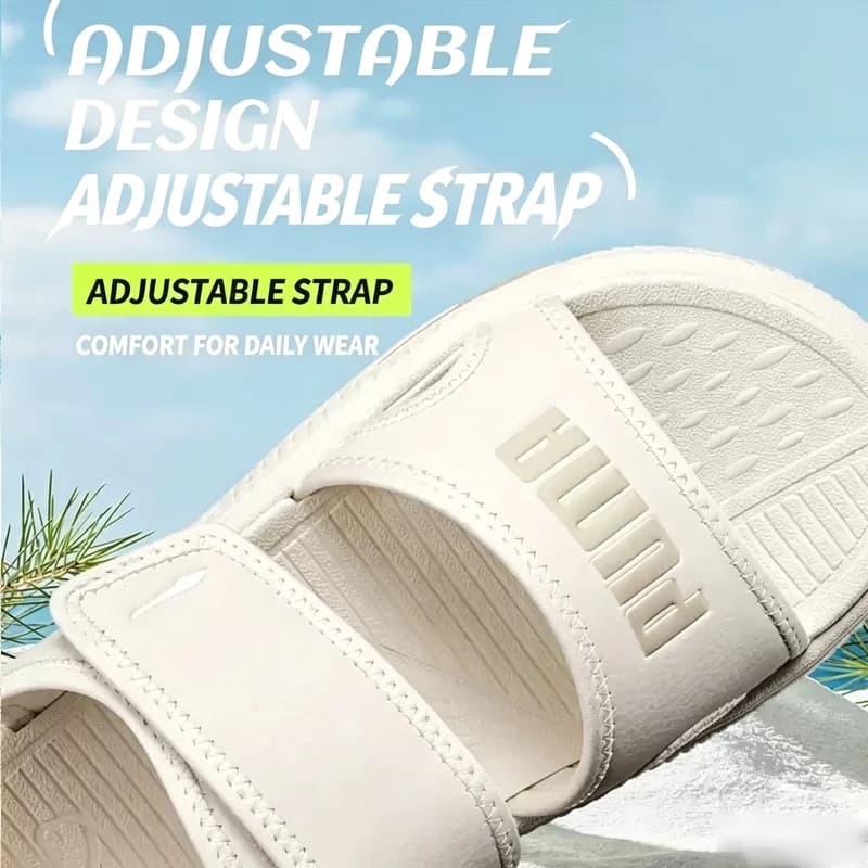 PUMA Men Sport Sandals 395429-06 Off White Adjustable Velcro Strap PUMA Logo Soft Cushion Anti-Wear Back Loop Casual Slippers