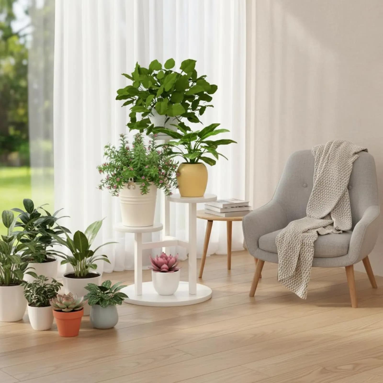 4 level floor rack, Nordic design, space saving, for high plants
