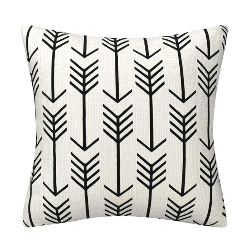 Fodera per cuscino decorativa in cotone e lino con motivo geometrico bianco e nero, a strisce e freccia, per divano, decorazione per la casa