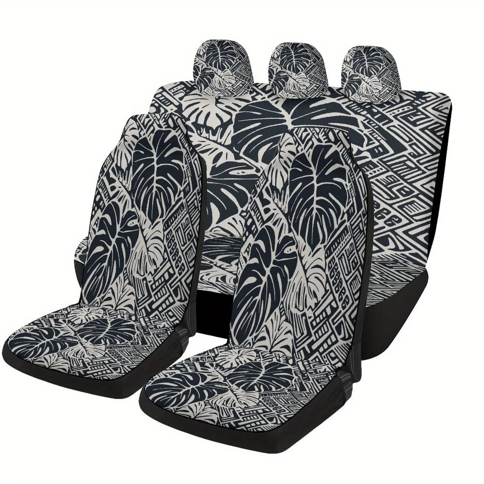 Elegant set of car seat covers with Monstera leaf pattern: total cover, washable in washing machine, suitable for most vehicles, includes 2 front and rear
