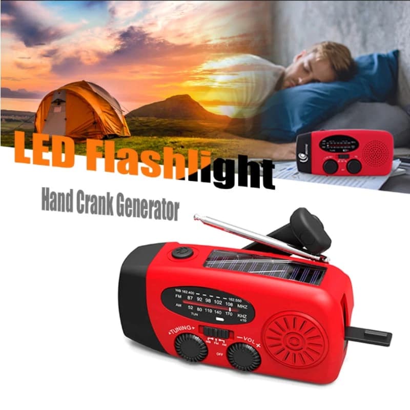 Generatore a Manovella con Power Bank, Radio Meteo Solare, Portatile per Emergenze, Interfaccia USB per Ricarica, Adatto per Uso Esterno