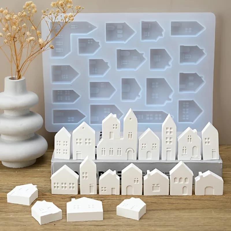 Set di 2 Stampi in Silicone a Forma di Vassoio Striato per Mini Casa, per Candele Fatte a Mano, Sapone, Resina, Decorazioni per la Casa, Strumento per Creazioni Artigianali
