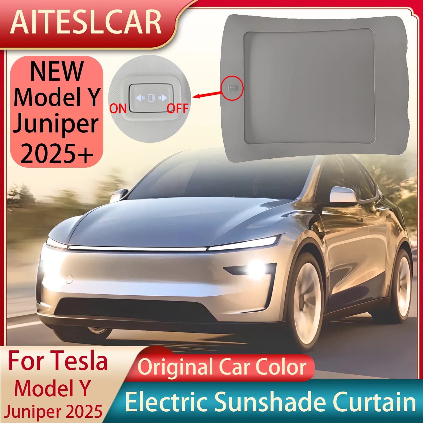 Parasole elettrico per Tesla Model Y Juniper 2025, tetto parasole con apertura/chiusura automatica, copertura parasole perfetta Installazione semplice