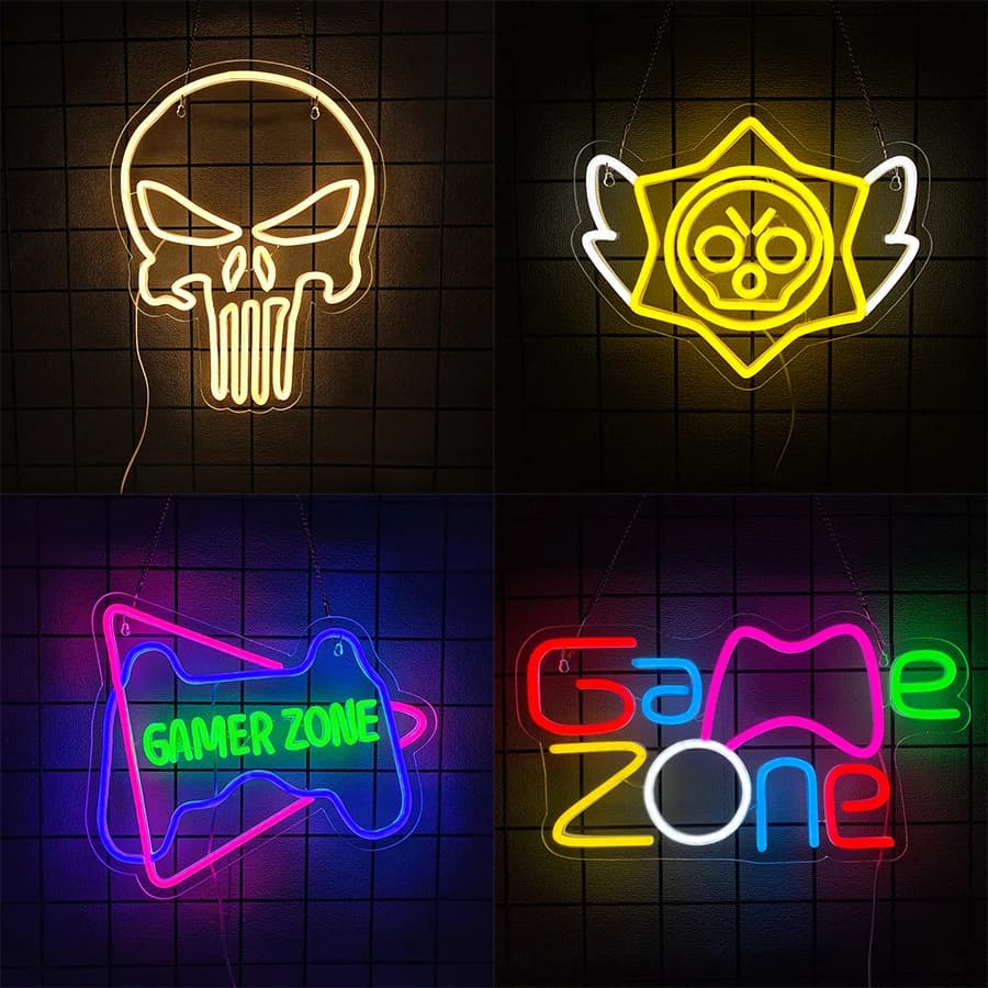 Insegna al neon a LED Game Zone, strana icona di teschio, utilizzata per la camera da letto, la grotta dell'uomo, la sala giochi, il bar, la decorazione delle feste, il miglior regalo per i giocatori.