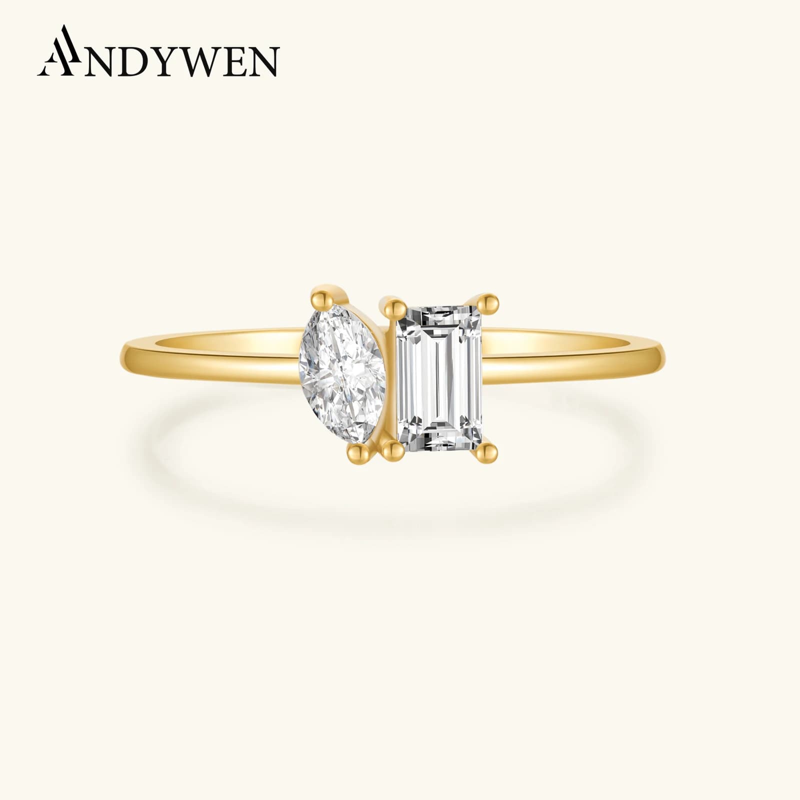 ANDYWEN New 925 Sterling Silver Square Marqulse zircone semplice anello definito donna argento festa di nozze gioielleria raffinata