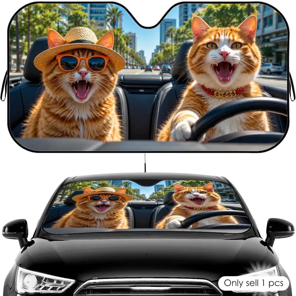 Parasole per Auto con Design Gatti Eleganti, Protezione UV e Calore, Pieghevole, Universale