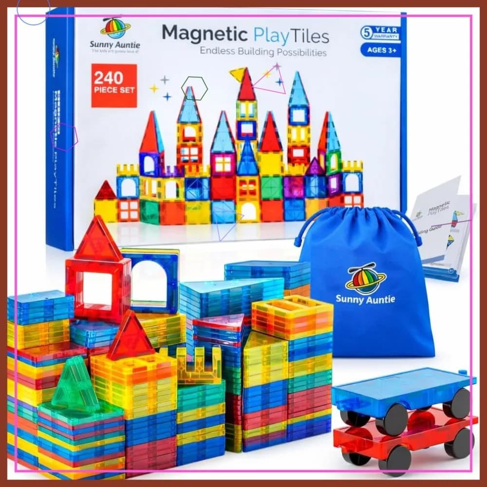 240 Pezzi XL Piastrelle Magnetiche da Costruzione con Borsa Portaoggetti - Gioco Educativo STEM per Bambini dai 3 agli 8 Anni