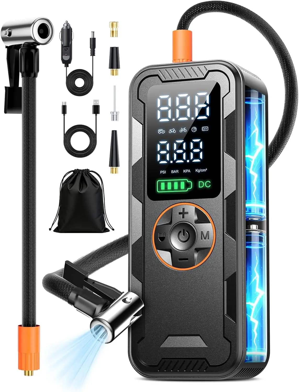 Compressore d'Aria Portatile per Pneumatici, Manometro Digitale 150PSI, Gonfiaggio Rapido con Spegnimento Automatico, Luce LED 12V per Auto e Moto