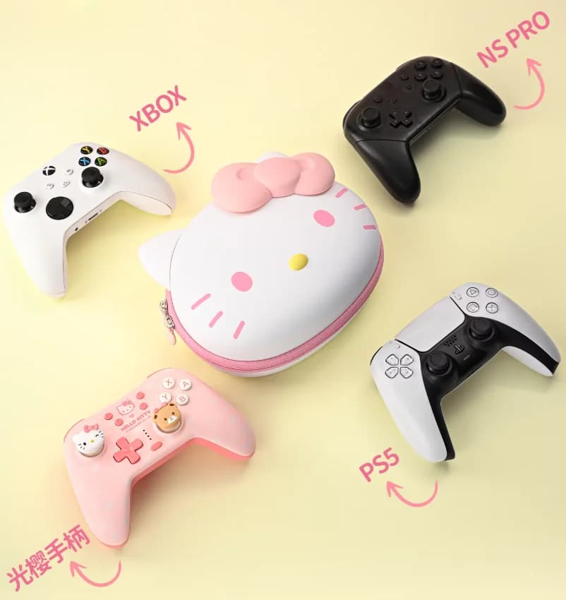 Geekshare Hello Kitty Borsa portaoggetti per controller di gioco, borsa a tracolla carina con design a cartone animato, adatta per controller Ps5 Ns 2 Pro Xbox, per il pendolarismo