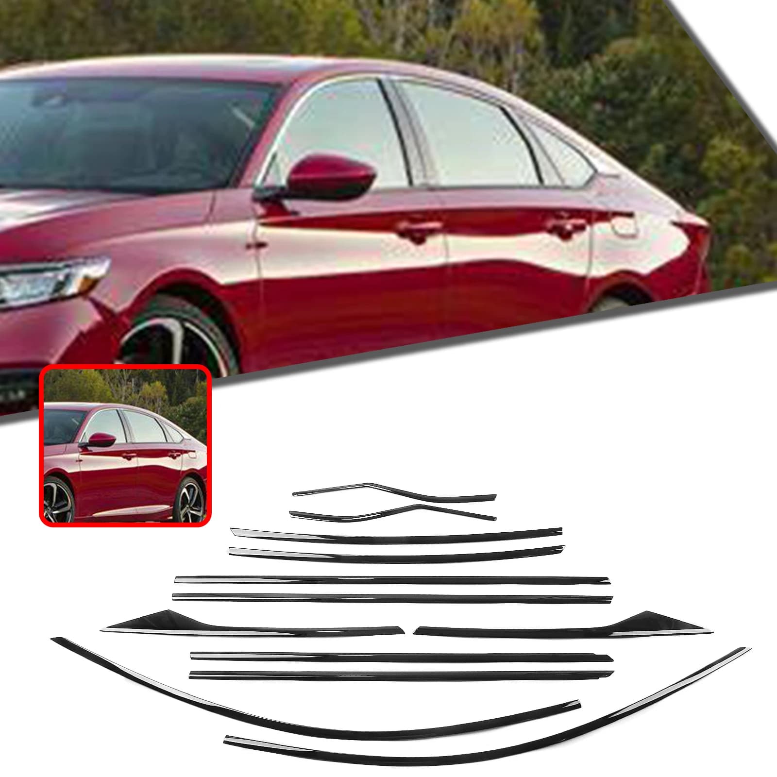 Striscia di rivestimento per finestra esterna Gloss Black Door Frame Seal Styling Guarnizione per Honda Accord 2018-2022 Sedan 4 porte