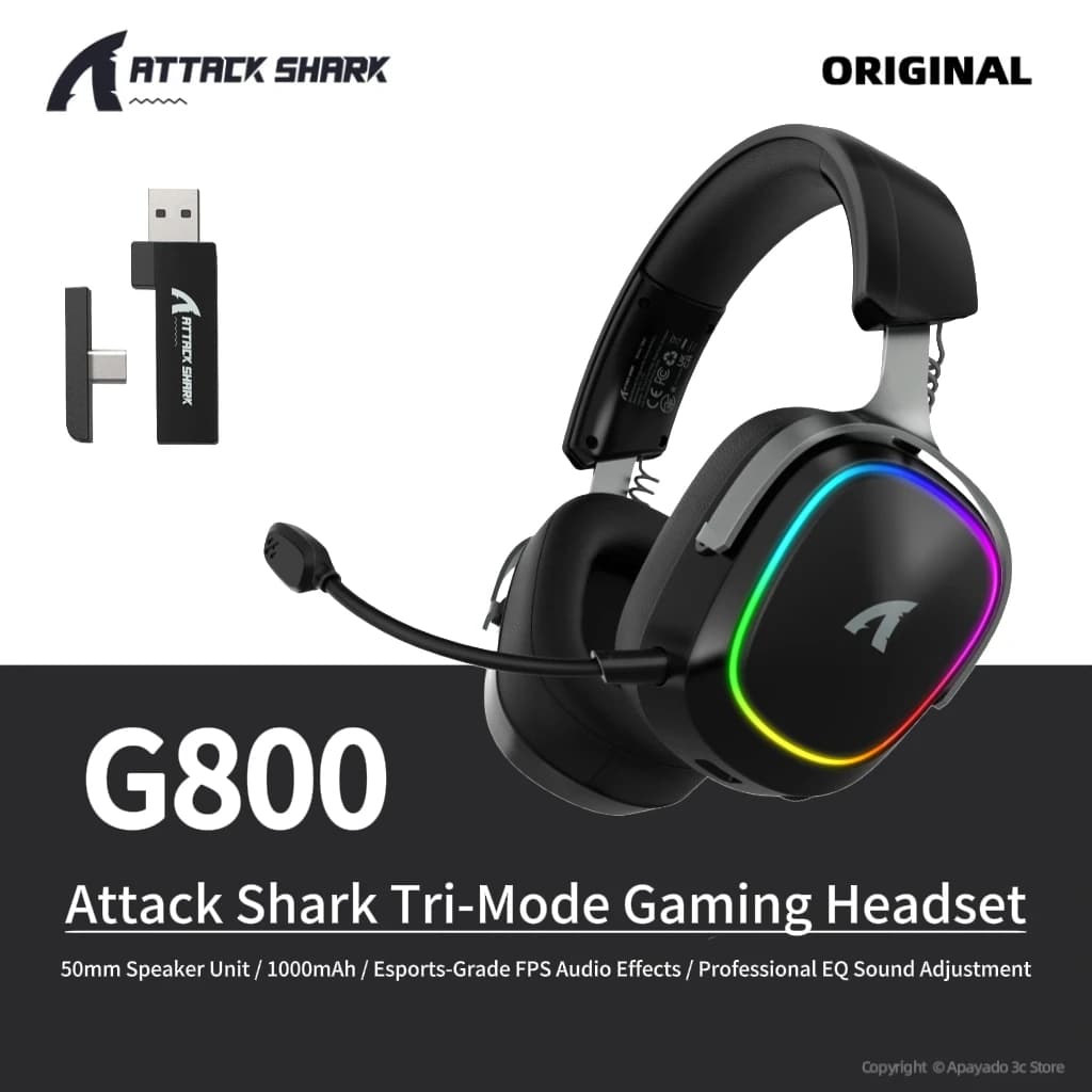Cuffie Wireless ATTACK SHARK G800 BT/2.4G/Cablato, Ultraleggere con Driver da 50mm, Bassa Latenza per Gaming su PC, PS5, Switch, Xbox