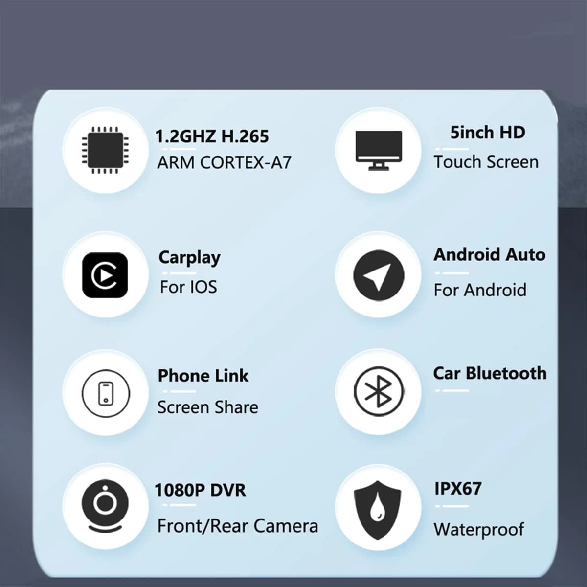 Carplay wireless per moto unico impermeabile 1080P 5 pollici WiFi wireless Android-Auto DVR Dash Cam rilevamento della pressione dei pneumatici PND