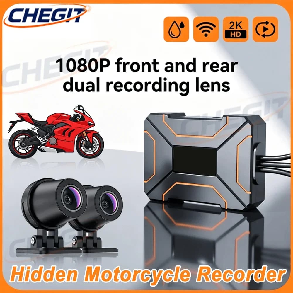 Dashcam per Moto 2K/1080P a Doppia Lente, Impermeabile, Nascosta, con Registrazione Video Anteriore e Posteriore ad Angolo Ampio 140°, WiFi